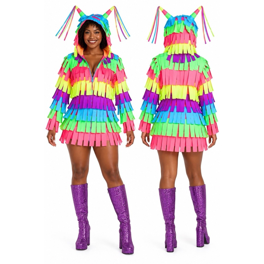 Tipsy Elves Pinata Halloween Costume Dress Womens Large Multicolor Hooded Zip Up
